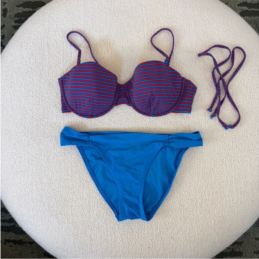 J.Crew Striped Blue & Red Bikini Set